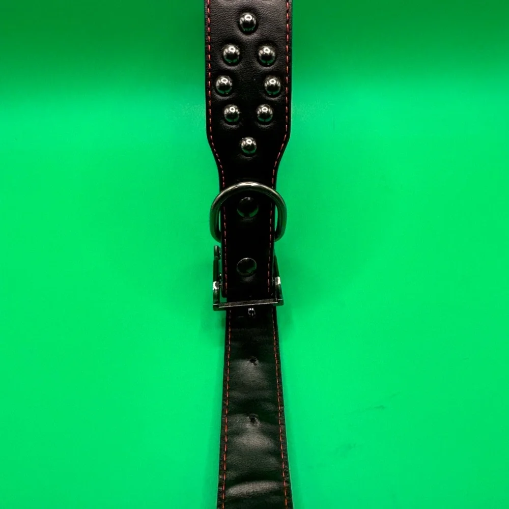 Studded Fashion Dog Collar Black Size Large 24” Adjustable Leather Metal Strong